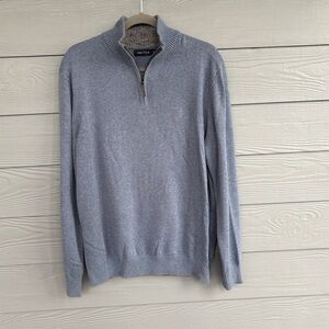 Nautica Men’s 1/4Zip Sweater Light Blue Cotton Size Large Classic Knit Pullover